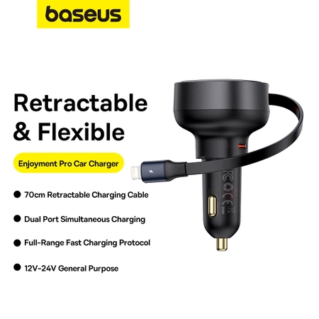 Baseus Enjoyment Pro USB-C (weiblich) / Lightning (männlich) 60W Autoladegerät - Schwarz