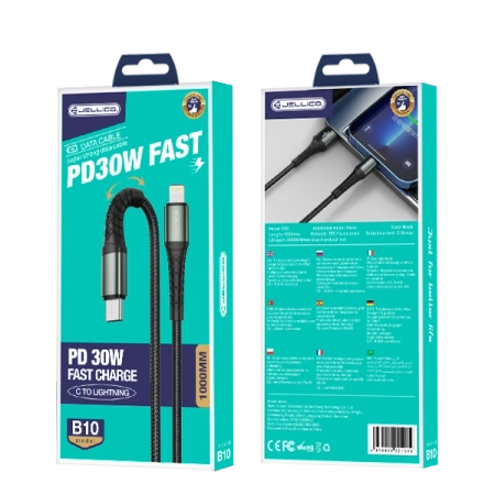 JELLICO kabel B10 USB-C - Lightning PD 20W 1M Czarny