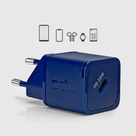 SBS TETRGAN1C20B 20W GaN Wall Charger with Power Delivery - Blue