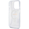 Guess Ring Stand Script Glitter MagSafe Hülle für iPhone 15 Pro – transparent