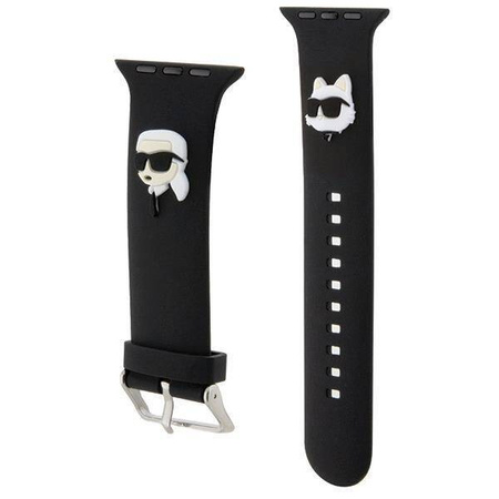 Pasek do APPLE WATCH 4 / 5 / 6 / 7 / 8 / SE (38 / 40 / 41 MM) Karl Lagerfeld Strap 3D Rubber Karl&Choupette Heads (KLAWMSLKCNK) czarne