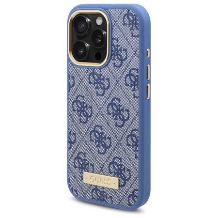 Original Handyhülle IPHONE 16 PRO Guess Hardcase 4G Logo Plate MagSafe (GUHMP16LU4GPRB) blau