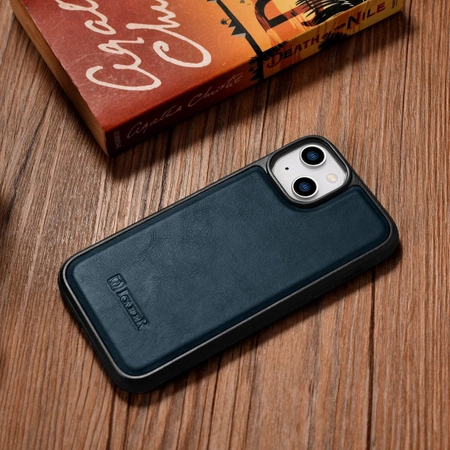 iCarer Leather Oil Wax etui pokryte naturalną skórą do iPhone 14 niebieski (WMI14220717-BU)