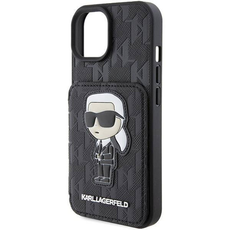 Etui Karl Lagerfeld Saffiano Cardslots and Stand Monogram Ikonik Patch do iPhone 15 - czarne