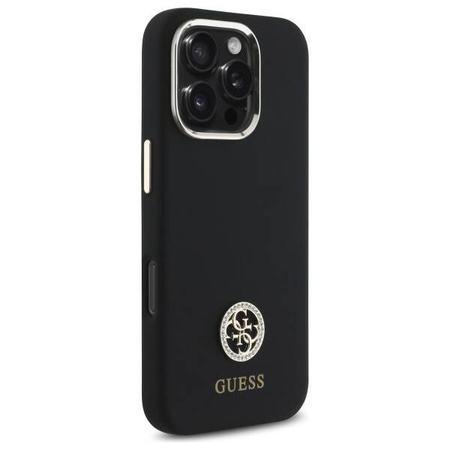 Original Handyhülle IPHONE 16 PRO Guess Hardcase Silicone Logo Strass 4G (GUHCP16LM4DGPK) schwarz
