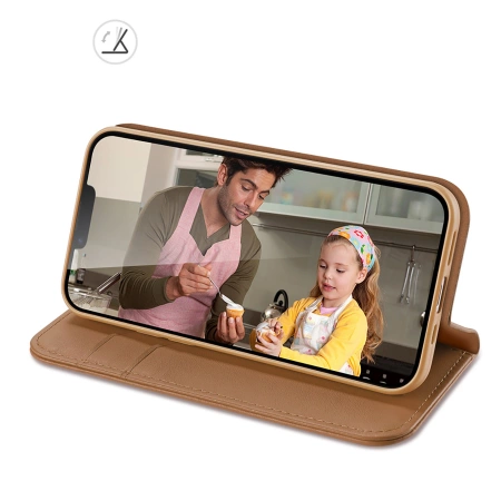 Dux Ducis Hivo iPhone 16e Hülle mit Klappdeckel und RFID-Schutz - Braun