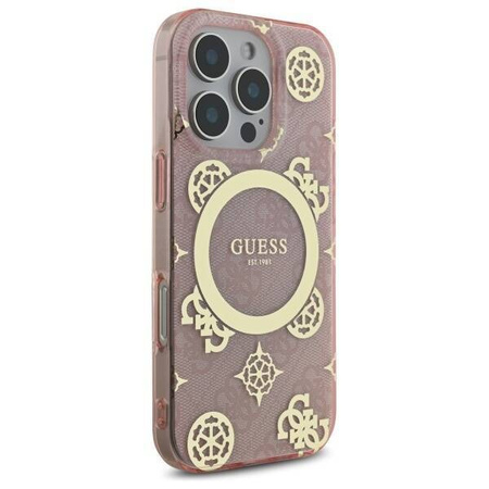 Original Handyhülle IPHONE 16 PRO Guess Hardcase IML Peony On 4G Background MagSafe (GUHMP16LH4PYEEP) rosa