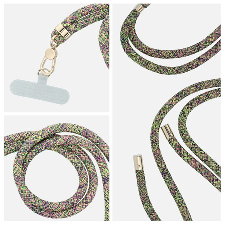 Zawieszka SWING (8mm) do telefonu z regulacją długości / długość sznura 165cm (max 82,5cm w pętli) / na ramię lub szyję - szaro zielono różowy