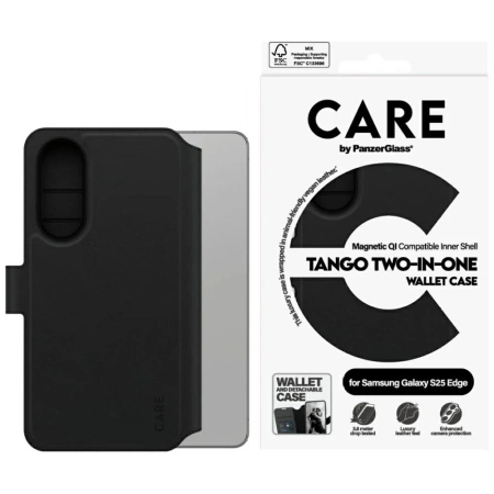 CARE by PanzerGlass Feature Tango 2in1 Wallet Qi Case for Samsung Galaxy S25 Edge - Black