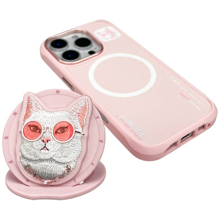 Etui Nimmy Glasses Cool Cat MagSafe do    iPhone 16 Pro Max różowy