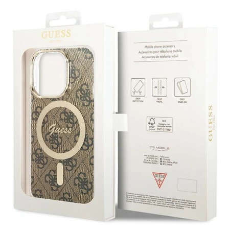 Etui Guess IML 4G MagSafe na iPhone 15 Pro - brązowe