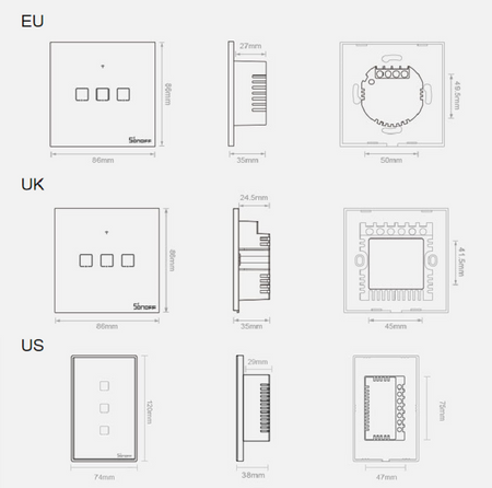 Sonoff T0EU2C-TX two-channel touch Wi-Fi wireless wall smart switches white (IM190314010)