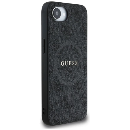 Guess PU Leder 4G Farbige Ringhülle mit MagSafe für iPhone 16e - Schwarz