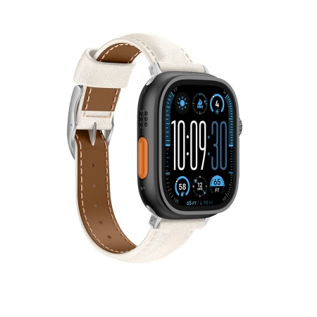 Skórzany pasek AMAZINGTHING Class Band do Apple Watch 45 / 46 / 49 mm - jasnobeżowy