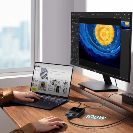 Baseus PioneerJoy 8-in-1 USB-C hub HDMI 4K@60Hz + HDMI 4K@30Hz + DisplayPort 8K@30Hz + VGA + 2 x USB-A 3.0 + 2 x USB-C - gray