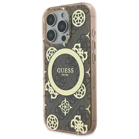 Original Handyhülle IPHONE 16 PRO MAX Guess Hardcase IML Peony On 4G Background MagSafe (GUHMP16XH4PYEEW) braun