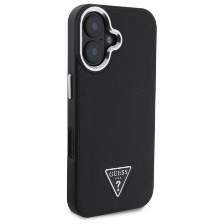 Original Handyhülle IPHONE 16 Guess Hardcase Grained Triangle MagSafe (GUHMP16SPGTSPSK) schwarz