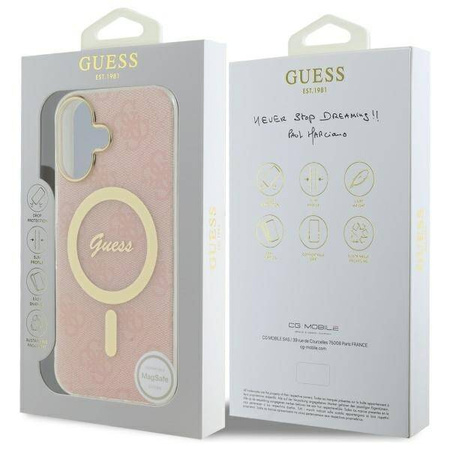 Original Handyhülle IPHONE 16 Guess Hardcase IML 4G MagSafe (GUHMP16SH4STP) rosa