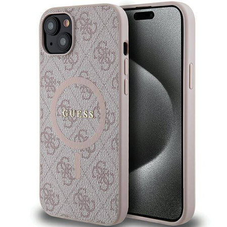 Oryginalne Etui GUESS Hardcase GUHMP15SG4GFRP do iPhone 15 (Kompatybilny z Magsafe / 4G Ring classic logo / różowy)