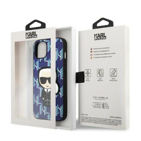 Original Handyhülle IPHONE 13 MINI Karl Lagerfeld Hardcase Monogram Ikonik Patch blau
