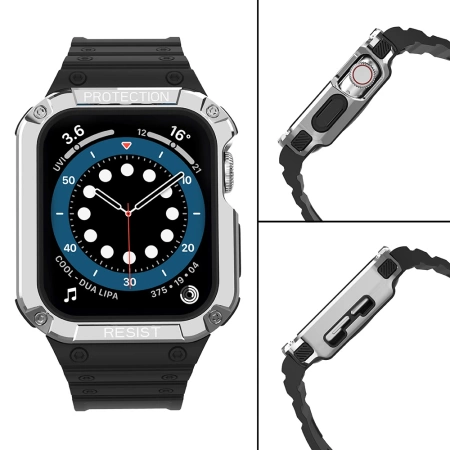 Protect Strap Band für Apple Watch 38/40/41mm Panzergehäuse Armband - Schwarz, Silber