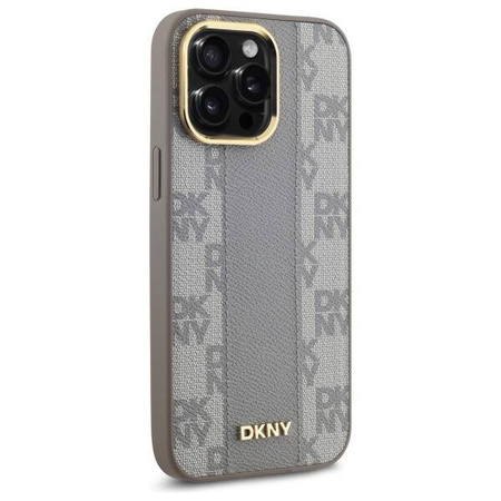 Original Case IPHONE 14 PRO MAX DKNY Hardcase Leather Checkered Mono Pattern MagSafe (DKHMP14XPCPVSLE) beige