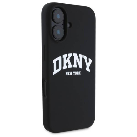 Original Handyhülle IPHONE 16 DKNY Hardcase Silicone White Printed Logo MagSafe (DKHMP16SSNYACH) schwarz