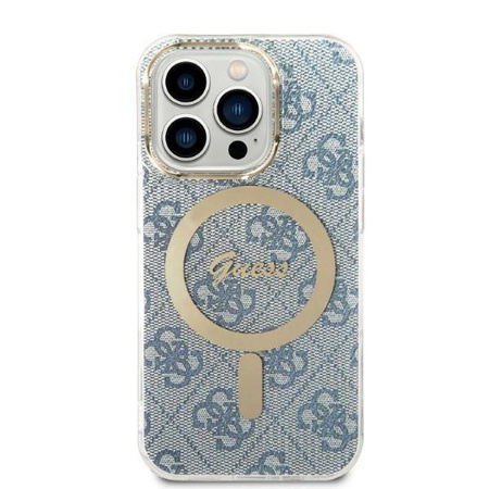 Guess Bundle Pack MagSafe 4G - Zestaw etui + ładowarka MagSafe iPhone 14 Pro Max (niebieski/złoty)