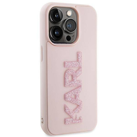 Karl Lagerfeld 3D Rubber Glitter Logo case for iPhone 15 Pro Max - pink