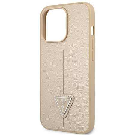 Original Case IPHONE 14 PRO MAX Guess Hardcase Saffianotriangle Logo (GUHCP14XPSATLE) beige