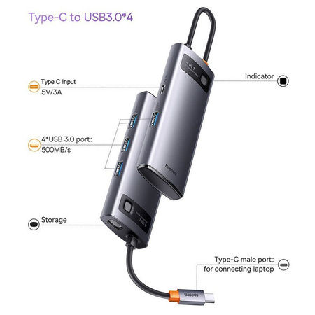 Baseus Metal Gleam Series 4 in 1 HUB Dockingstation USB Typ C – 4 x USB 3.2 Gen. 1 (WKWG070013)