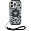 Oryginalne Etui IPHONE 16 PRO Guess HC IML Leopard Triangle Cord Strap czarne
