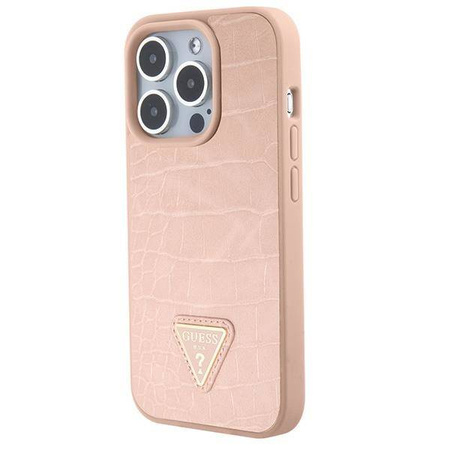 Guess nakładka do iPhone 15 Pro 6,1" GUHCP15LPCRTHCP różowe HC PU Croco Triangle Logo
