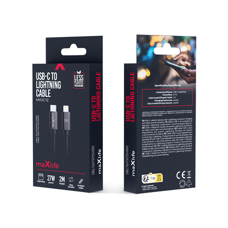 Maxlife kabel MXUC-12 USB-C - Lightning 2,0 m 27W czarny