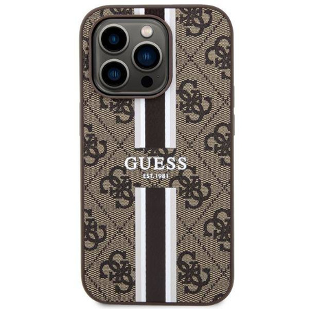 Guess GUHMP14LP4RPSW iPhone 14 Pro 6,1" braun/braunes Hardcase 4G bedruckte Streifen MagSafe