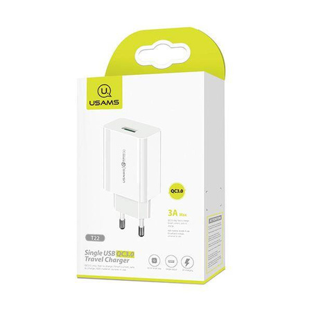 Ładowarka Sieciowa 18W 3A QC3.0 USB Fast Charging USAMS T22 CC83TC01 (US-CC083) biała