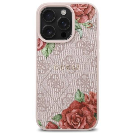 Original Handyhülle IPHONE 16 PRO MAX Guess Hardcase 4G Flowers Print MagSafe (GUHMP16XP4ROPEMCP) rosa