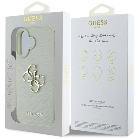 Schutzhülle IPHONE 16 Guess Grained Big 4G Logo Small Classic Logo grün