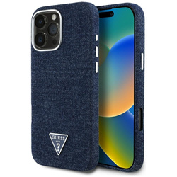 Original Handyhülle IPHONE 16 PRO MAX Guess Denim Triangle Logo MagSafe blau
