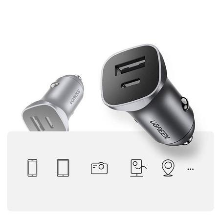Ugreen USB Car Charger Type C / USB 24W Power Delivery Quick Charge gray (30780)