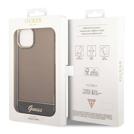 Original Handyhülle IPHONE 14 PLUS Guess Hardcase Translucent schwarz