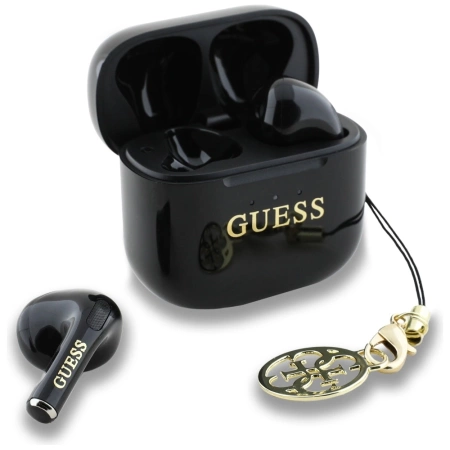 TWS Guess Kopfhörer mit klassischem Logo und Charm-Aufdruck, glänzender Effekt, Schwarz