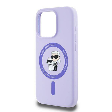 Original Handyhülle IPHONE 15 PRO Karl Lagerfeld Hardcase Silicone KC Heads Ring MagSafe (KLHMP15LSCMKCRHU) violett
