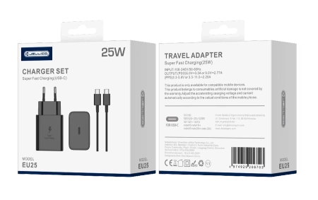 Wall Charger 25W PD 1xUSB-C + Cable USB-C/USB-C Jellico EU25 black