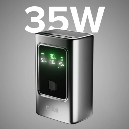 Powerbank SBS 10000mAh PD 35W z wyświetlaczem LCD - szary
