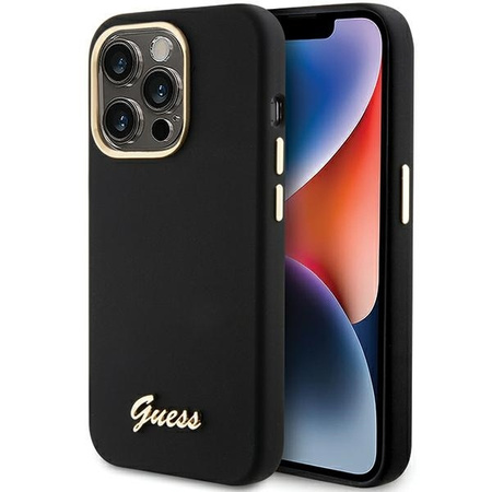 Guess Silicone Script Metal Logo &amp; Frame case for iPhone 15 Pro Max - black