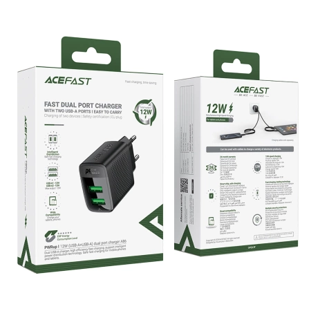 Ładowarka Acefast A86 sieciowa 2x USB-A 12W - czarna