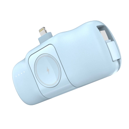 Wozinsky WF16-YLS 5000 mAh 15 W Lightning Mini-Powerbank mit integriertem USB-C-Kabel und Apple Watch Ladegerät – Blau
