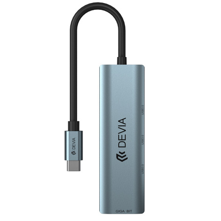 Devia adapter HUB 4w1 USB-C 3.1 do 3x USB 3.0 + RJ45 ciemnoszary