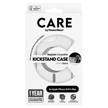 Etui CARE by PanzerGlass Feature Kickstand Case z MagSafe na iPhone 16 Pro Max - srebrne